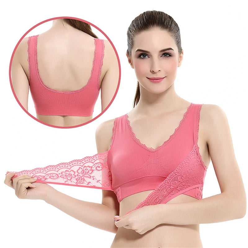 S-4XL Cross Side Buckle Sports Bra Sexy Lace Womens Underwear Thin No Rims Together Brassiere Seamless Shock-proof yoga Bralette