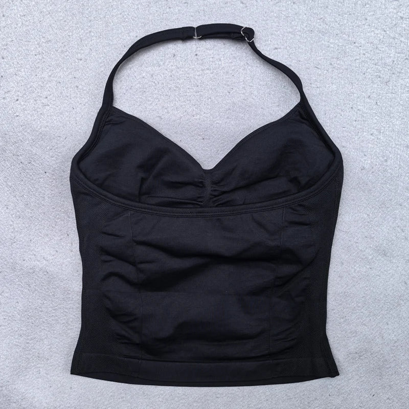 Adjustable Sports Strappy Top Women Backless Gym Top Built in Bra Yoga Clothing Sleeveless Shirts Workout Outfits Tank Top