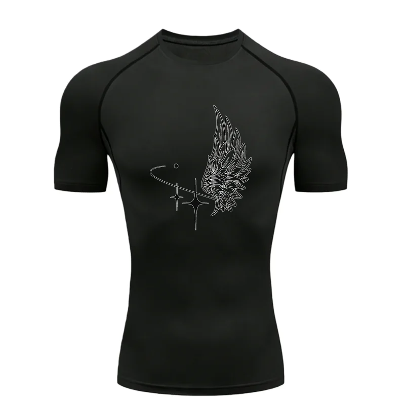 Wing Pattern 2026 Men's Sports T-shirt Training Fitness Compression Workout T-Shirt Quick Dry Short Sleeve T-Shirt For Men
